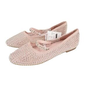 J.Crew Crewcuts Girls Crystal Embellished Ballet Flats in Mesh Pink K3 NWT